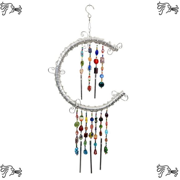 Aluminum Wind Chime Multicolor Lampwork Glass Beads Handmade Home Decor - Picture 1 of 4